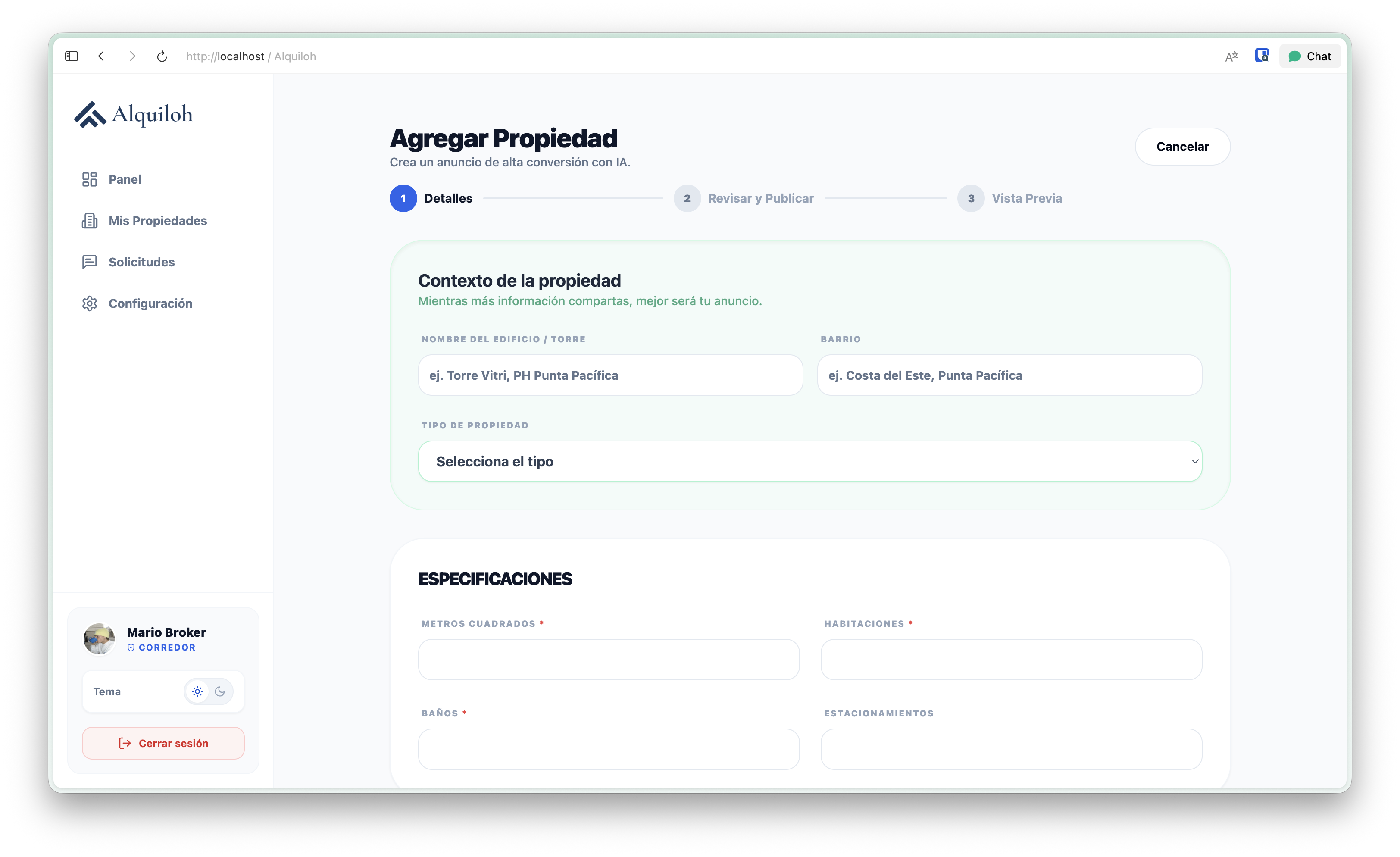 Publicación generada con IA — título, descripción y especificaciones